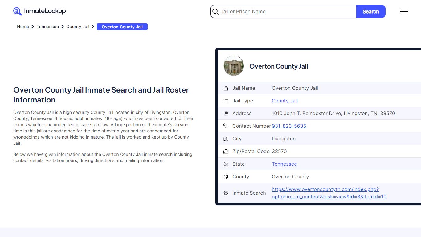 Overton County Jail Inmate Search - Livingston Tennessee - Inmate Lookup