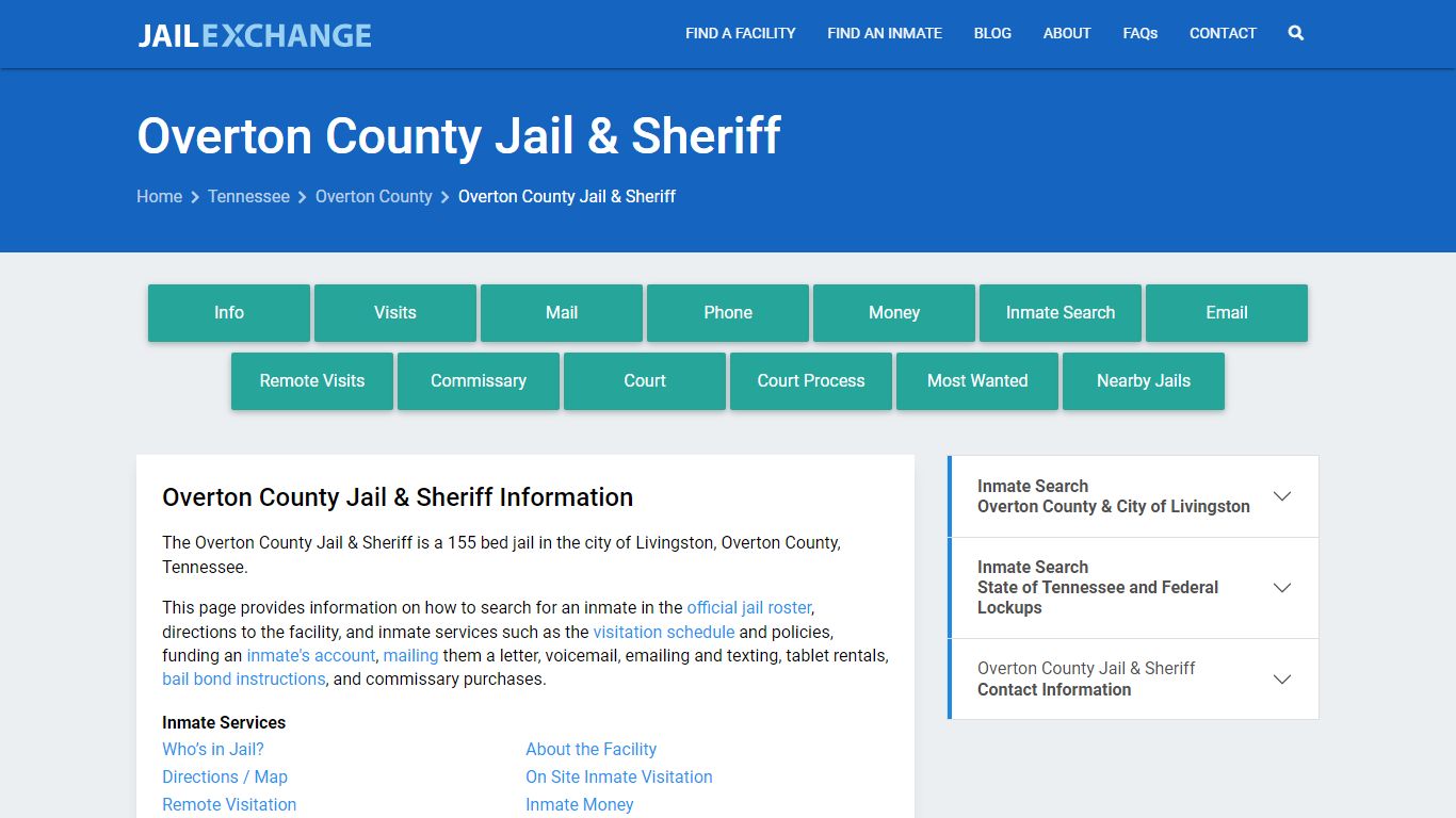 Overton County Jail & Sheriff, TN Inmate Search, Information